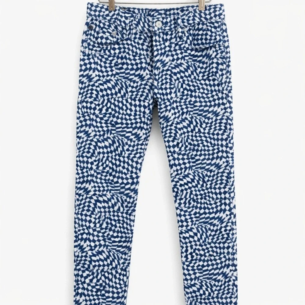 Levi's 501 Jeans Womens‎ 28 Blue White Warped Checkerboard Punk Skater Y2K